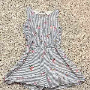 Abercrombie Kids Blue and White Striped Romper with Floral Accents